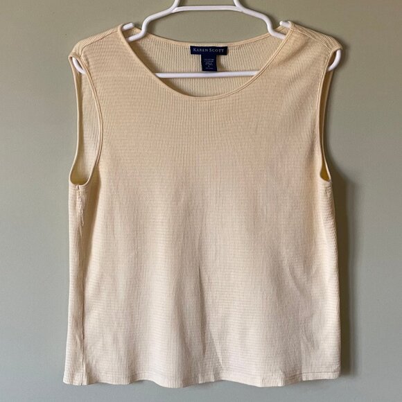 Butter/Cream Waffle Weave, Cotton/Rayon Tank Top (L) - Picture 1 of 9